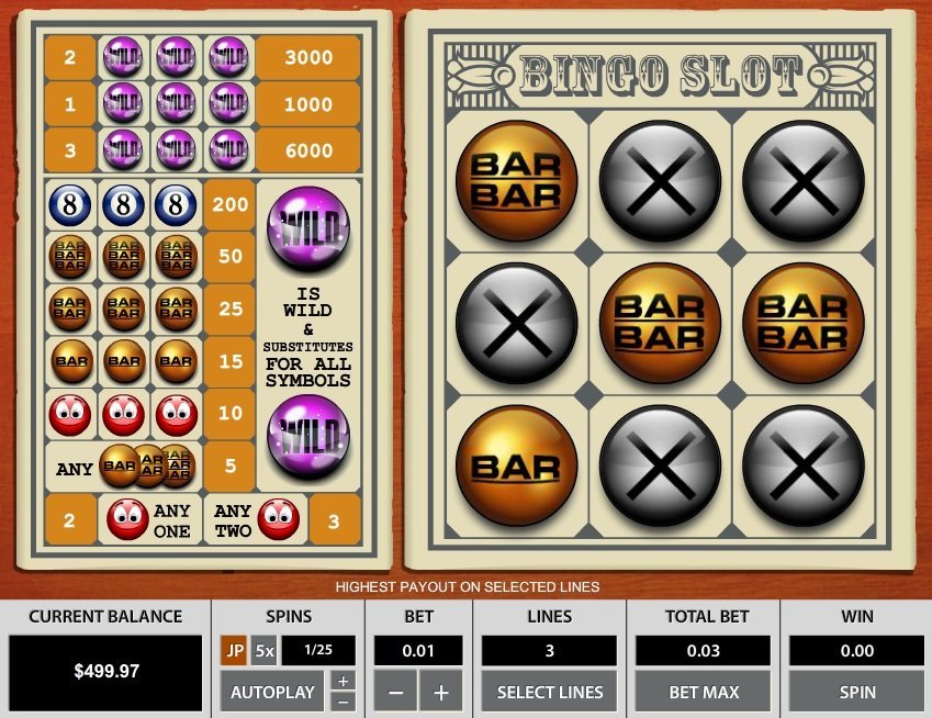 Bingo Slot 3 Lines Pokie