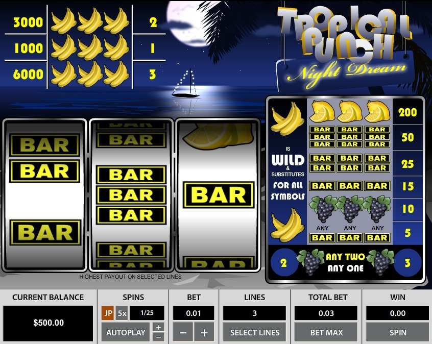 Tropical Punch Night Dream 3 Lines Pokie